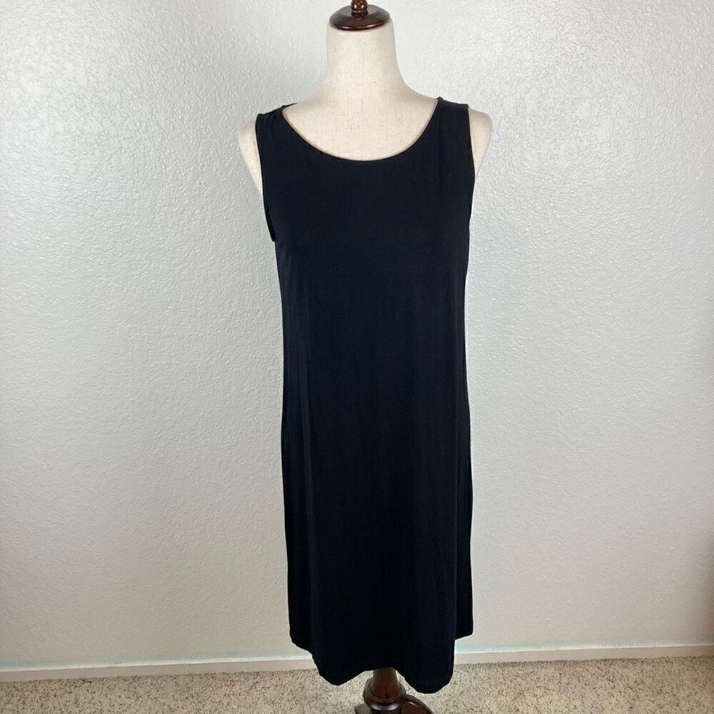 Eileen Fisher Long Sleeveless Black Round Neck Pull Over Tank Dress Women’s S